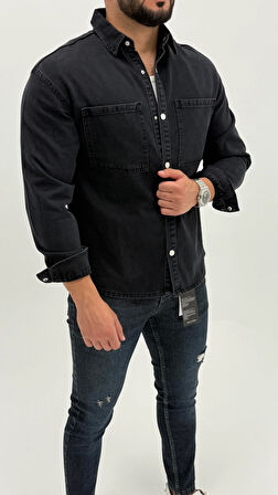 Aidan Denim Mavi Black Vintage Classic Kot Erkek Jean Gömlek