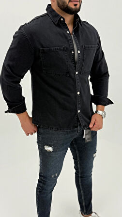 Aidan Denim Mavi Black Vintage Classic Kot Erkek Jean Gömlek