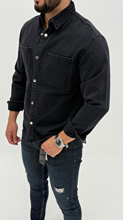 Aidan Denim Mavi Black Vintage Classic Kot Erkek Jean Gömlek
