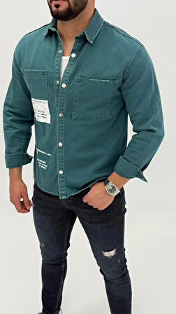 Jayden Classic Denim Black Dıgıtal Baskılı Vintage Jean Erkek Gömlek