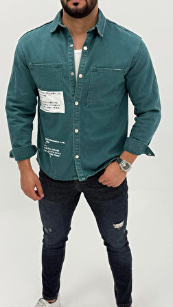 Jayden Classic Denim Black Dıgıtal Baskılı Vintage Jean Erkek Gömlek