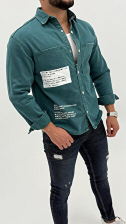 Jayden Classic Denim Black Dıgıtal Baskılı Vintage Jean Erkek Gömlek