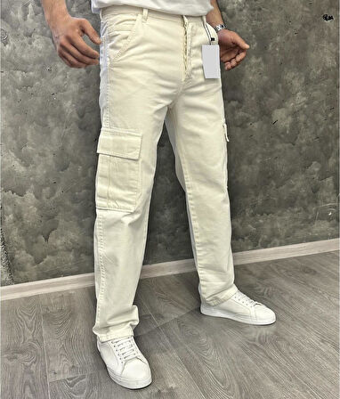 Lisbon Denim Street Baggy Kargo Cep Straight Yandan Cepli Kot Erkek Jean Pantolon 