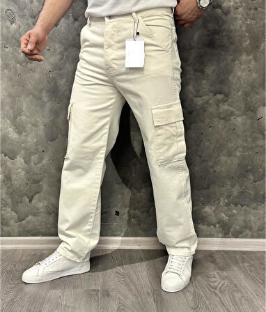 Lisbon Denim Street Baggy Kargo Cep Straight Yandan Cepli Kot Erkek Jean Pantolon 