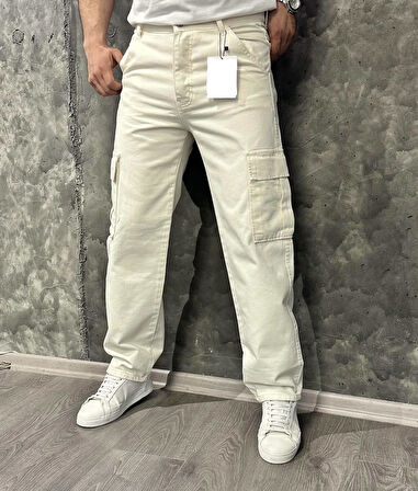 Lisbon Denim Street Baggy Kargo Cep Straight Yandan Cepli Kot Erkek Jean Pantolon 
