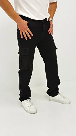 Lisbon Denim Street Baggy Kargo Cep Straight Yandan Cepli Kot Erkek Jean Pantolon 