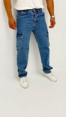 Martin Denim Premium Baggy Kargo Cep Mavi Kot Erkek Jean Pantolon