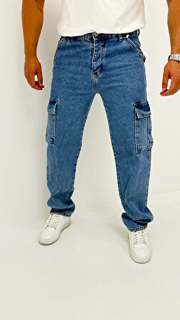 Martin Denim Premium Baggy Kargo Cep Mavi Kot Erkek Jean Pantolon