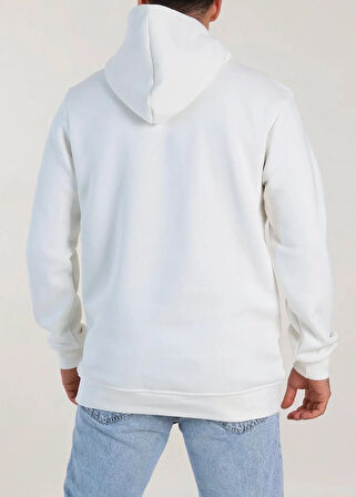 Hardy Beyaz Üç İplik Şardonlu Yarım Ovirsize Basic Kapüşonlu Erkek Sweatshirt