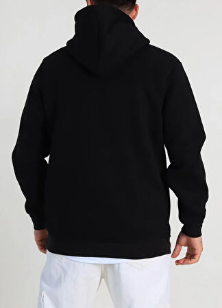 Hardy Siyah Üç İplik Şardonlu Yarım Ovirsize Basic Kapüşonlu Erkek Sweatshirt