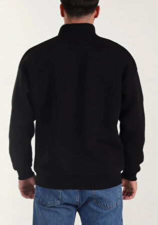 Lowell Siyah Yarım Fermuar İçi Pamuklu Üç İplik Şardonlu Basic Erkek Sweatshirt