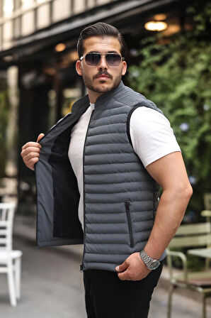 Cyrus Erkek Standart Fit Normal Kesim Füme Dik Yaka Fermuarlı Şişme Yelek