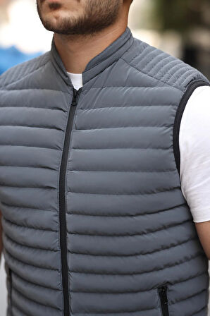 Cyrus Erkek Standart Fit Normal Kesim Füme Dik Yaka Fermuarlı Şişme Yelek