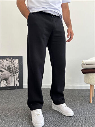 Felix Siyah 3 İplik Şardonlu Yumuşak Baggy Erkek Eşofman Altı