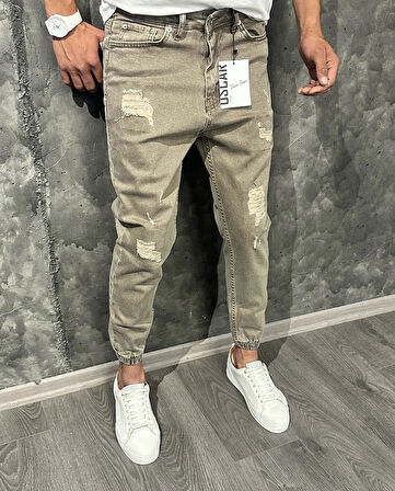 Dominic Denim Paca Lastik Lazer İşlemli Regular Straight Erkek Jean Pantolon