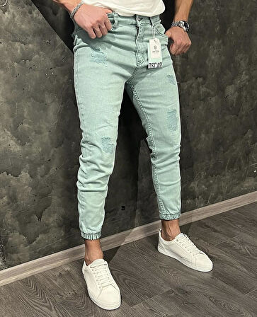 Dominic Denim Paca Lastik Lazer İşlemli Regular Straight Erkek Jean Pantolon