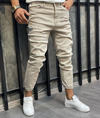 Dominic Denim Paca Lastik Lazer İşlemli Regular Straight Erkek Jean Pantolon