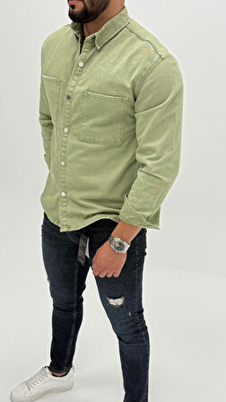 Jeremy Denim Classic Oversize Premium Kot Erkek Mavi Jean Gömlek 