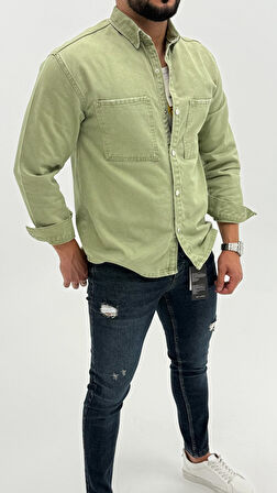 Jeremy Denim Classic Oversize Premium Kot Erkek Mavi Jean Gömlek 