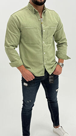 Jeremy Denim Classic Oversize Premium Kot Erkek Mavi Jean Gömlek 