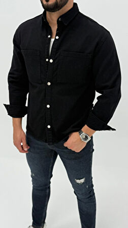 Aidan Denim Mavi Black Vintage Classic Kot Erkek Jean Gömlek