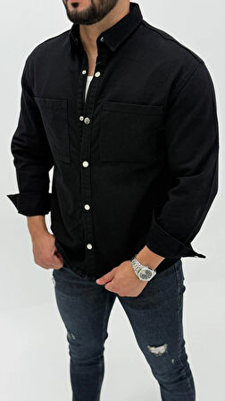 Aidan Denim Mavi Black Vintage Classic Kot Erkek Jean Gömlek