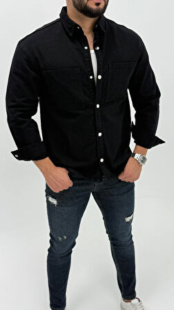 Aidan Denim Mavi Black Vintage Classic Kot Erkek Jean Gömlek