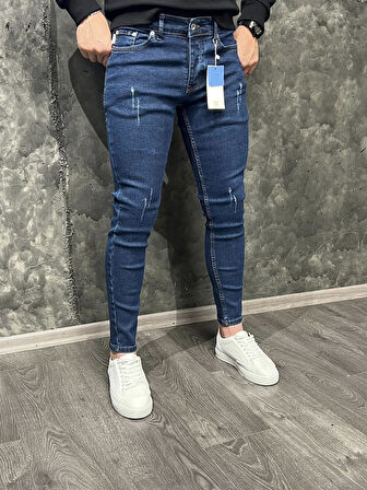 Atlanta Slim Fıt Straghit Koyu Mavi Denim Tırnak Detaylı Jean Erkek Pantolon