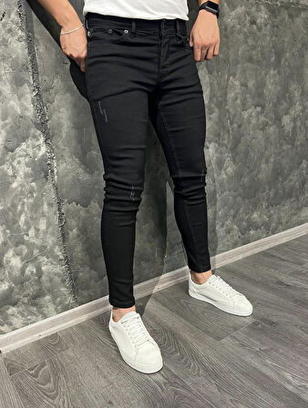 Vincent Slim Fit Siyah Denim Tırnak Detaylı Erkek Jean Pantolon