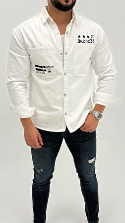 Michael Kot Baskılı Denim Cepli Comfort Jean Erkek Gömlek