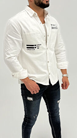 Michael Kot Baskılı Denim Cepli Comfort Jean Erkek Gömlek