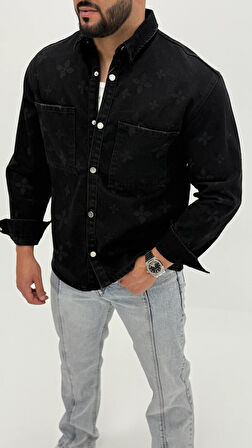 Martin Denim Sport Classic Black Dıgıtal Baskılı Erkek Jean Gömlek