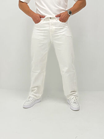 Cora Baggy Denim Beyaz Erkek Jean Pantolon