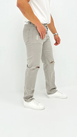 Adriel Baggy Denim Açık Gri Diz Yırtıklı Erkek Jean Pantolon