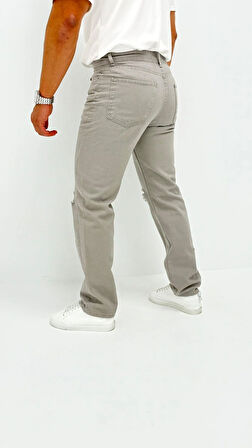 Adriel Baggy Denim Açık Gri Diz Yırtıklı Erkek Jean Pantolon