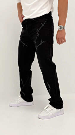 Arlo Baggy Denim Siyah Lazer Baskılı Erkek Jean Pantolon