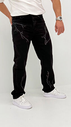 Arlo Baggy Denim Siyah Lazer Baskılı Erkek Jean Pantolon