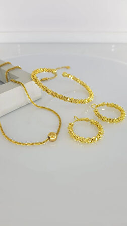 Işıltılı Gold Çelik Takı Seti 347