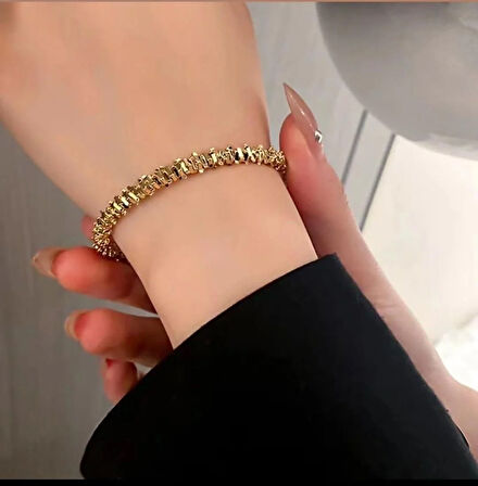 Işıltılı Gold Çelik Takı Seti 347