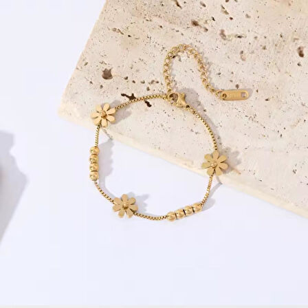 Çiçek Gold Çelik Bileklik Sns098