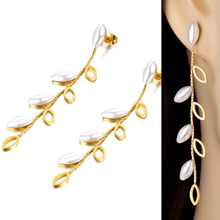 Yaprak İnci Çelik Küpe Sns302012