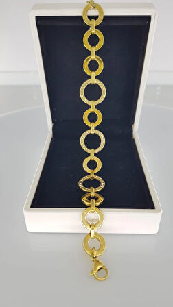Halka Taşlı Gold Çelik Bileklik