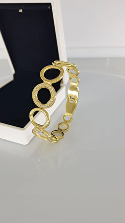 Halka Taşlı Çelik Kelepçe Bilezik C142-1