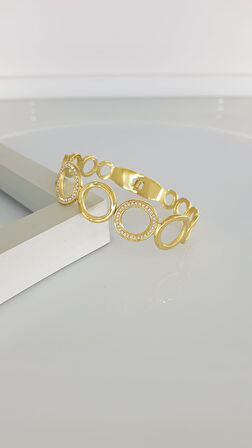 Halka Taşlı Çelik Kelepçe Bilezik C142-1