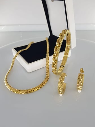 Roleks Tasarım Gold Çelik Takı Seti