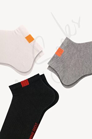 Mono Socks - 3lü Pamuklu Lastik Bantlı Spor Patik Çorap