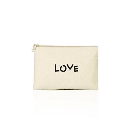 Love Baskılı Clutch Makyaj Çantası