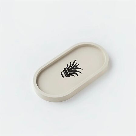 Saksı Desenli Beton Oval Dekoratif Sunumluk 2'li Set
