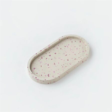 Terrazzo Desenli Beton Oval Dekoratif Sunumluk 2'li Set