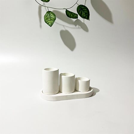 Dekoratif Beton Silindir Mumluk Set